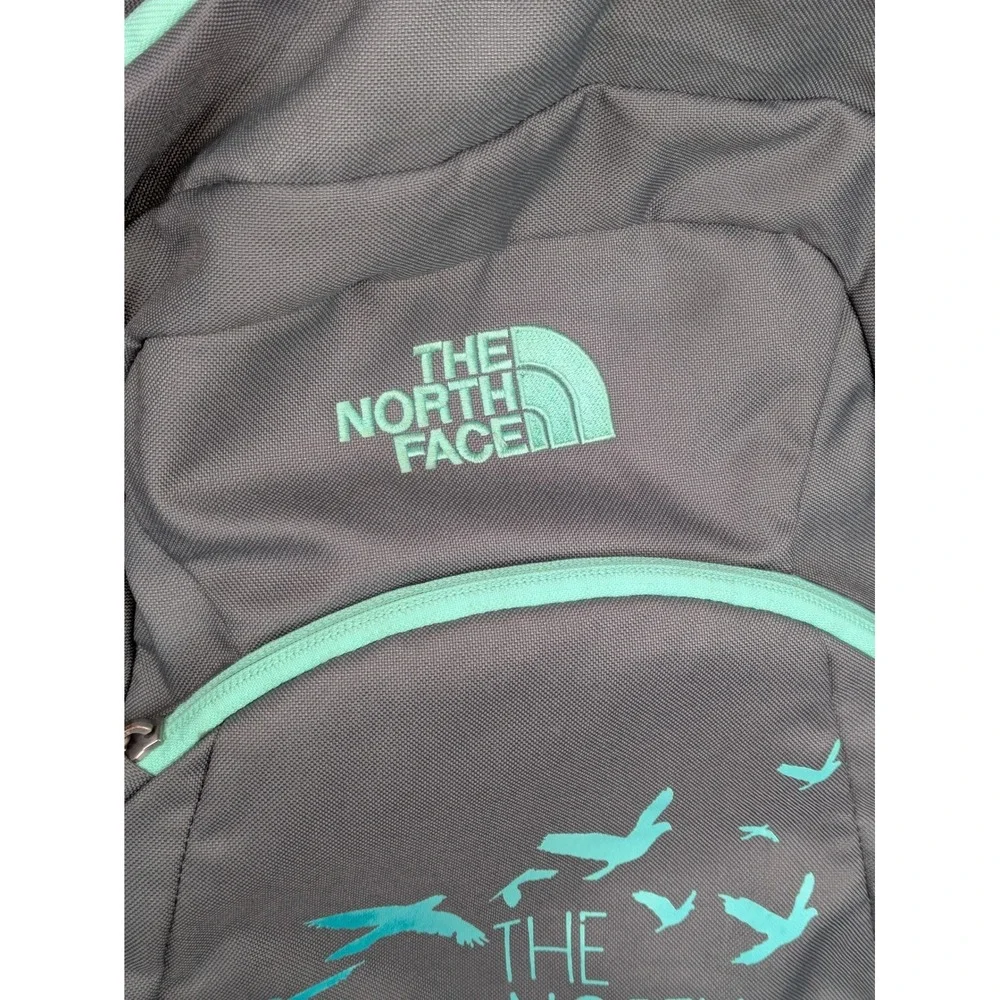 The North Face Haystack Backpack Gray Teal Laptop School Travel 21x15x6.5